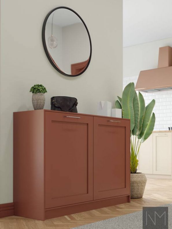 Metod storage fronts in Classic Style design. Colour Jotun Grounded Red 20144. Kitchen colour Jotun Devine 12083