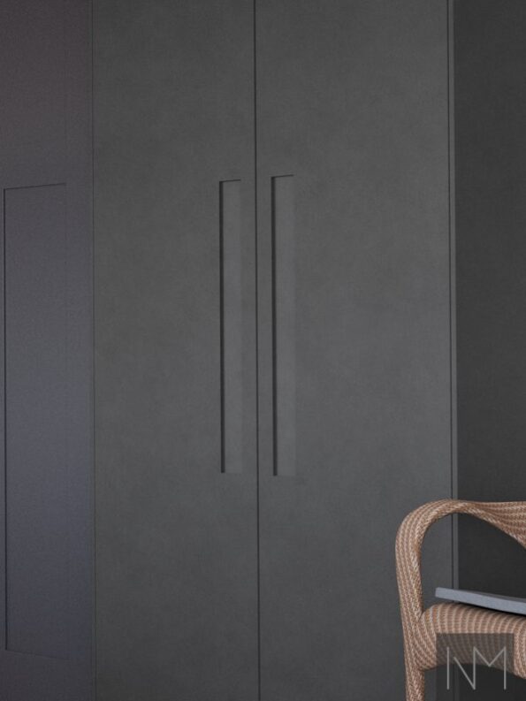 Fronter til kjøkken og garderobe i Pure Ontime design. HDF farge grå.